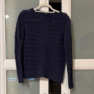 Lucky Brand Navy Open-Weave Crewneck Sweater